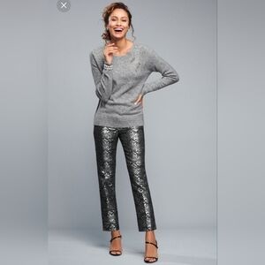 Talbots Black Heritage Fit Sparkle JACQUARD TAILORED ANKLE PANTS Size 14p